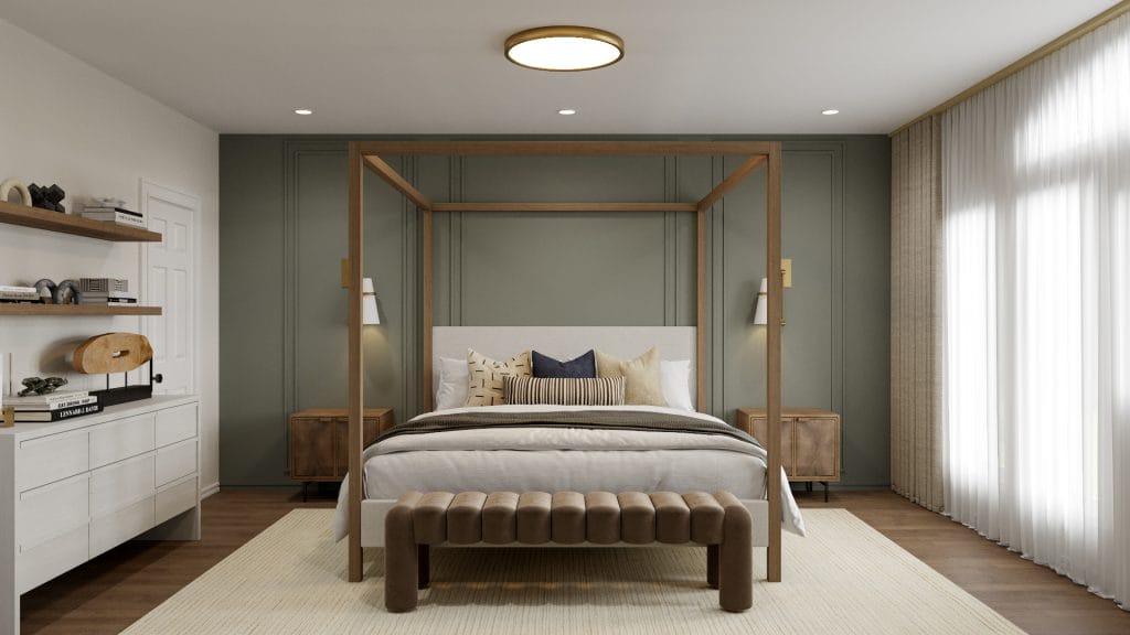 A serene organic modern style bedroom by Decorilla