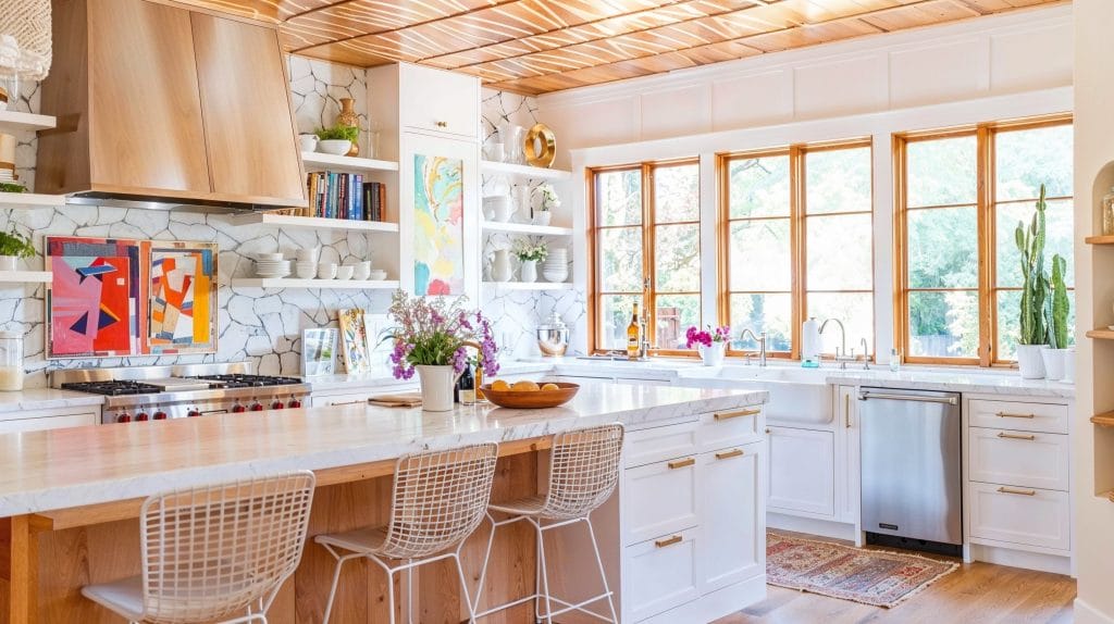 Contemporary kitchen with wood kitchen hood by DECORILLA