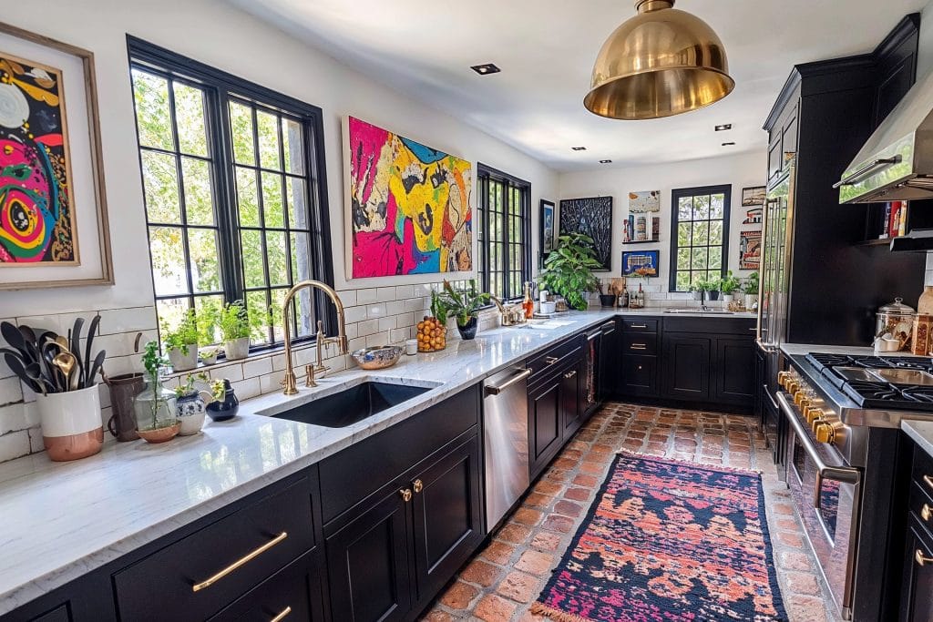 Funky eclectic black kitchen design by DECORILLA