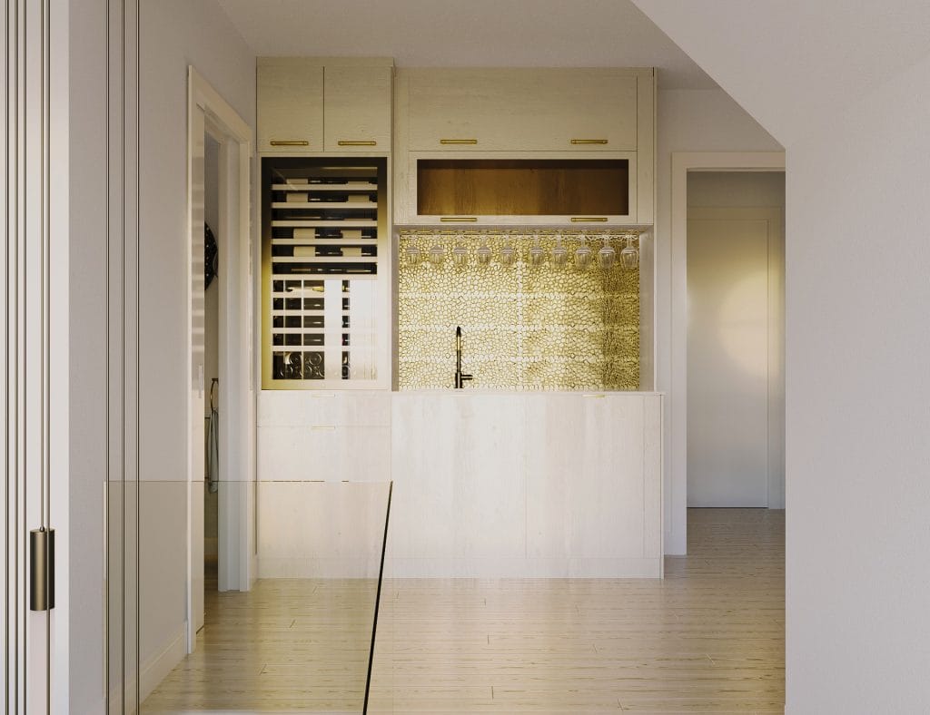 High-end home decor in a wet bar by Decorilla