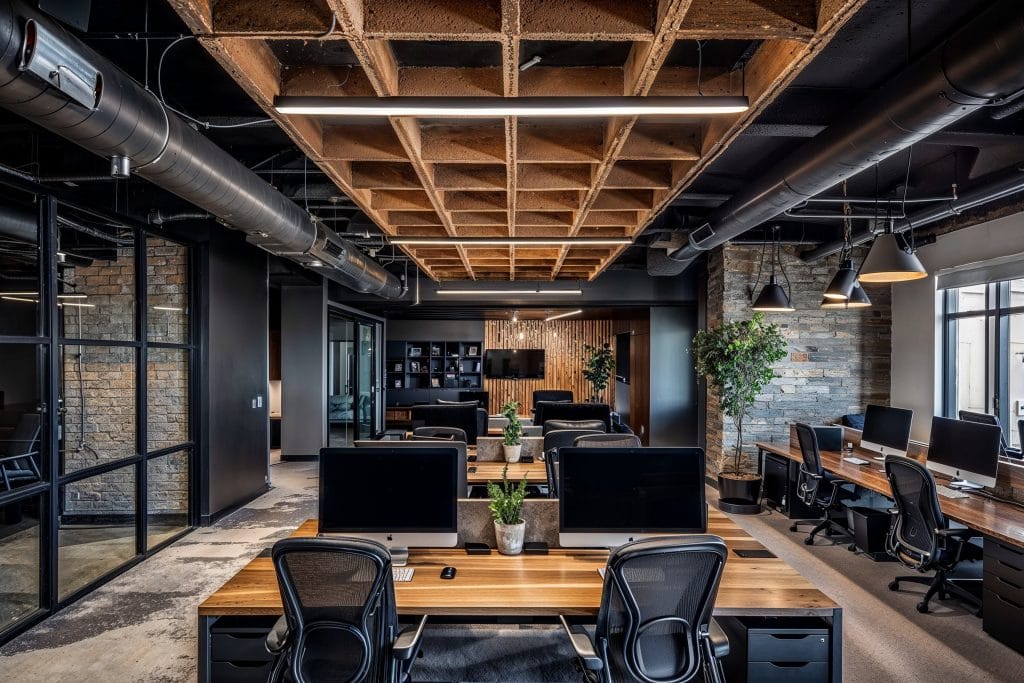 Industrial office featuring reclaimed materials by Decorilla