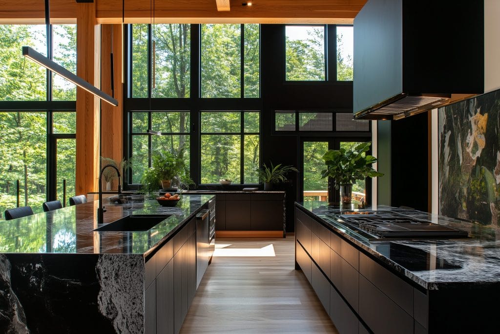 Modern black open concept kitchen by Decorilla