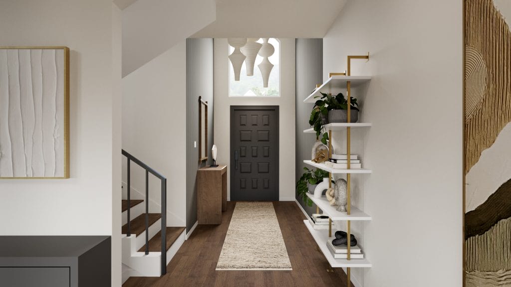 Modern organic entryway interior design with earth tones by Decorilla