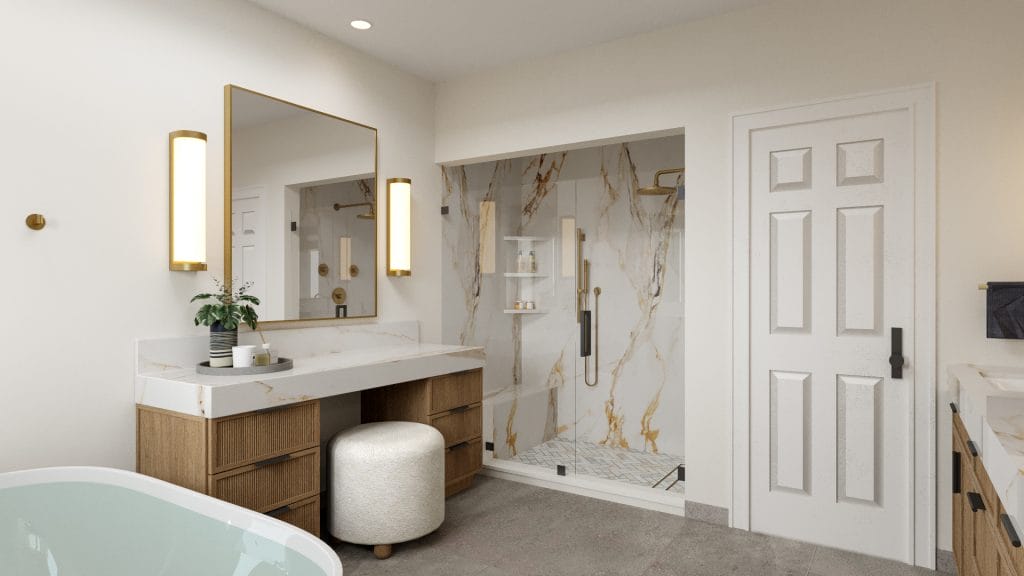 Modern organic style in a bathroom by Decorilla