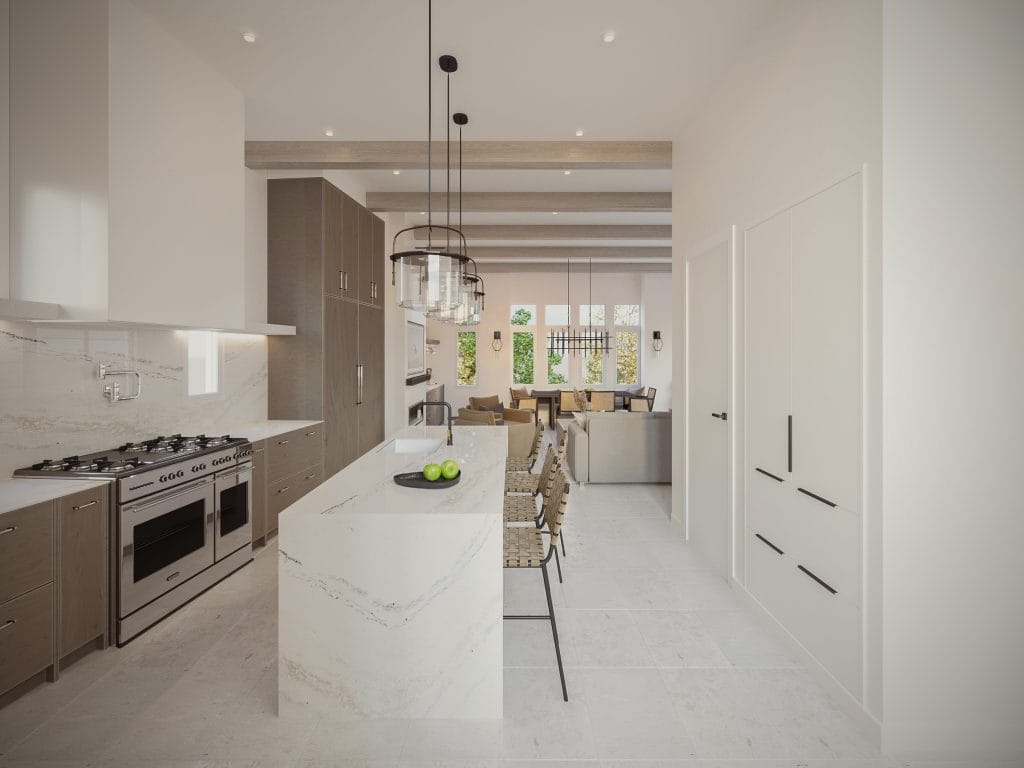 Neutral tones and sleek furnishings capture contemporary luxe kitchen interior design by Decorilla