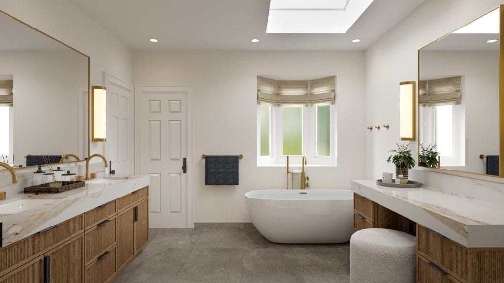 Organic modern bathroom with neutral tones by Decorilla