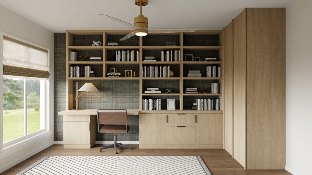 Organic modern home office interior with layered textures by Decorilla