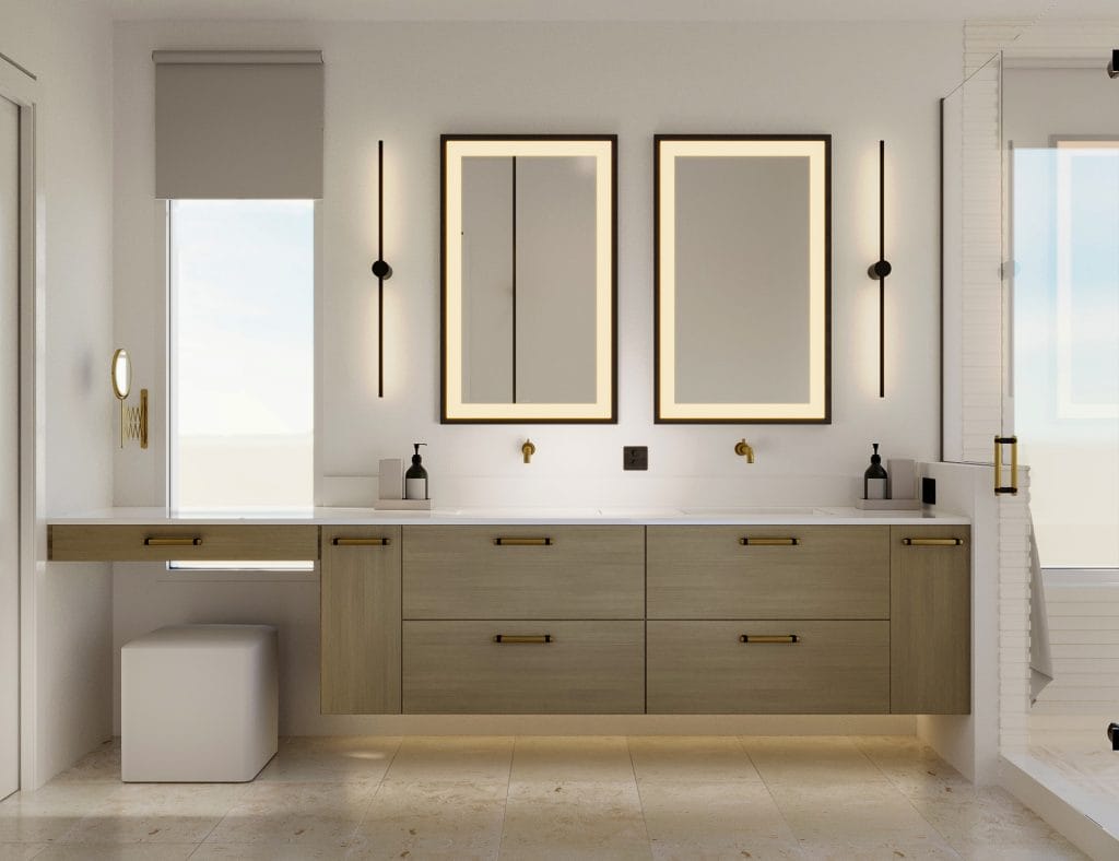 Subtle textures enrich this luxury bathroom decor by Decorilla