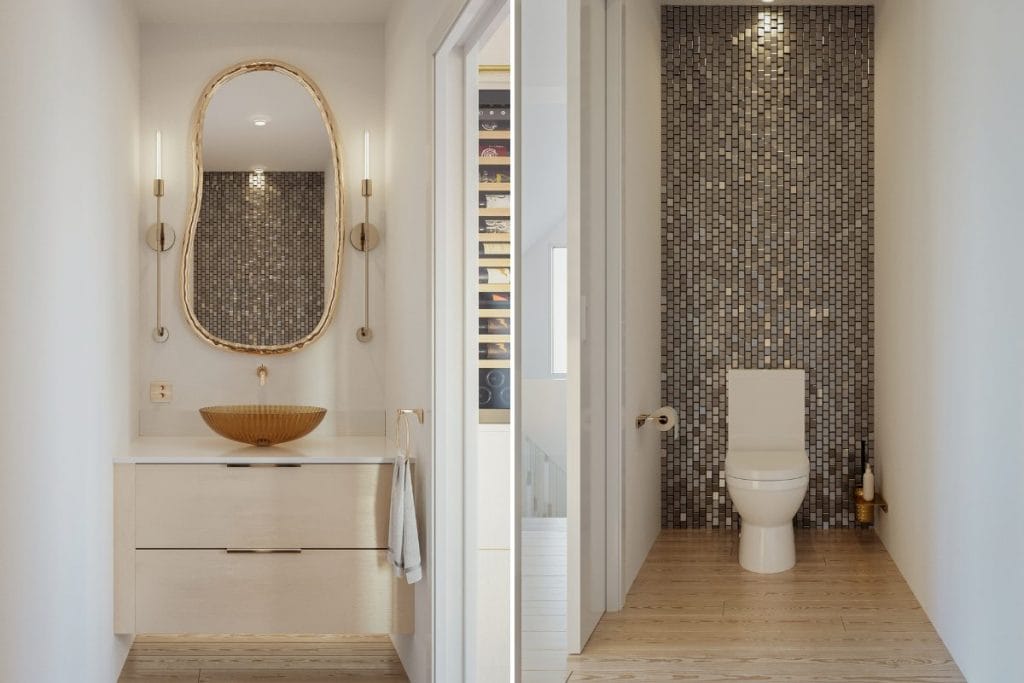 Thoughtful upscale home design creates a harmonious flow in a powder room by Decorilla