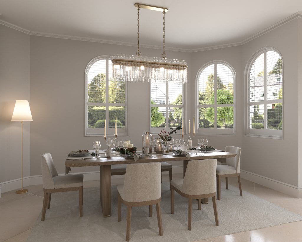 A minimalist approach brings elegance to this white dining room by Decorilla