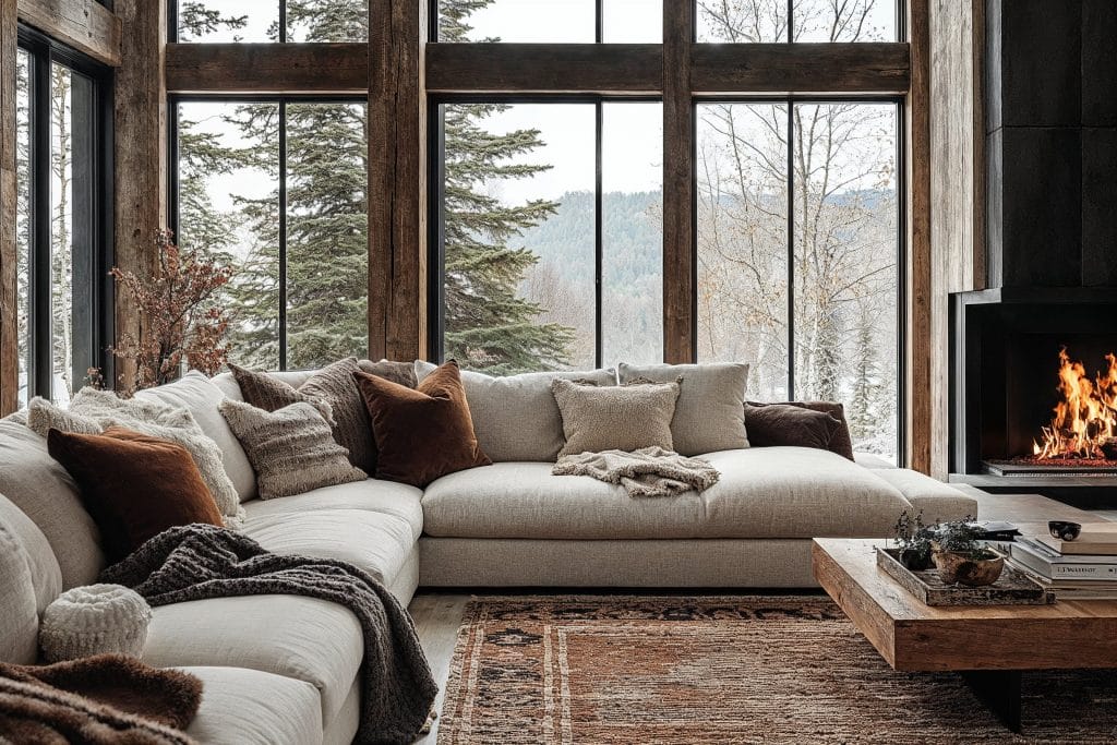 Cozy living room perfect for holiday hosting by Decorilla