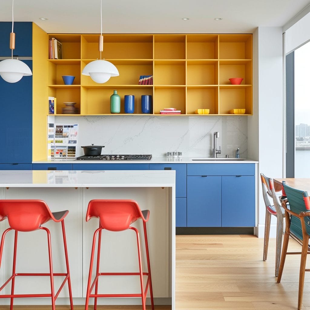 Eclectic kitchen with open shelf kitchen cabinet by DECORILLA