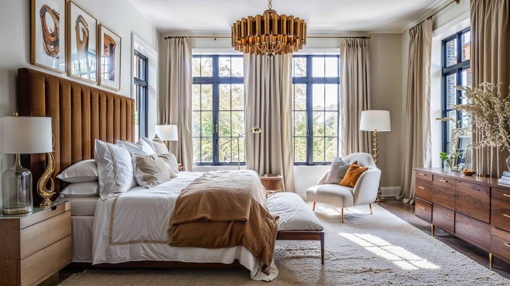 Light layering in a bedroom by Decorilla