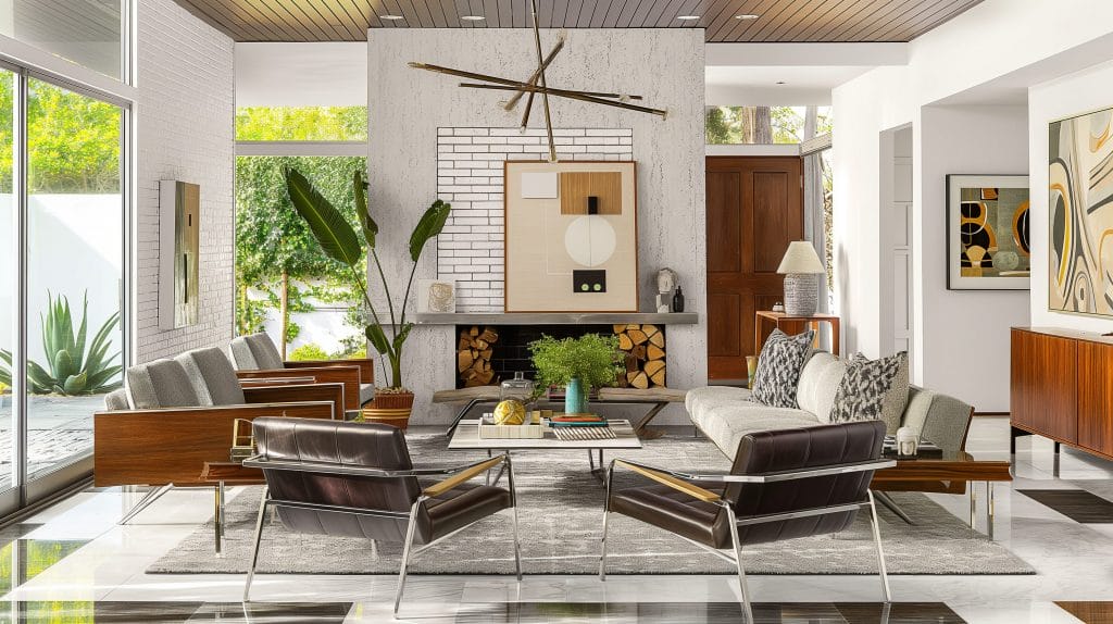 Light layering in a mid century modern living room by Decorilla