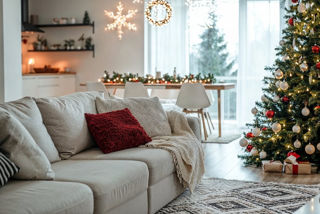 Living room styled for effortless holiday hosting by Decorilla