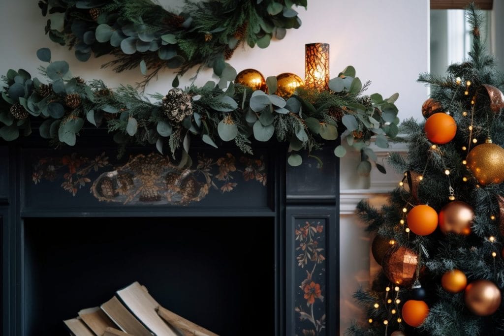 Mantel adorned with greenery and candles by Decorilla