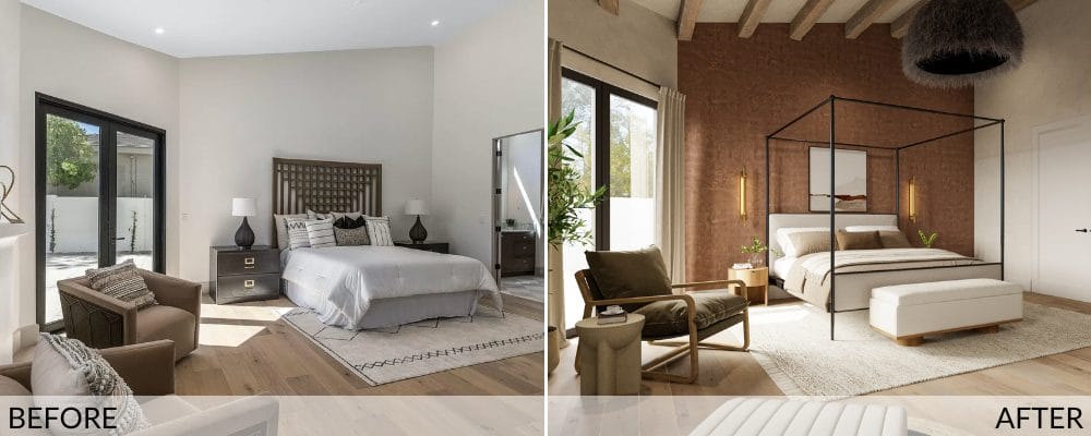 Mediterranean inspired bedroom before and after design by Decorilla