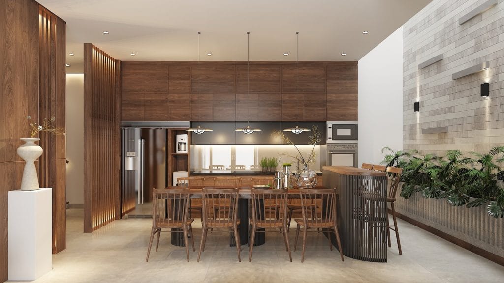 A subtle blend of two tone wood in a kitchen by Decorilla designer Hiitke S.