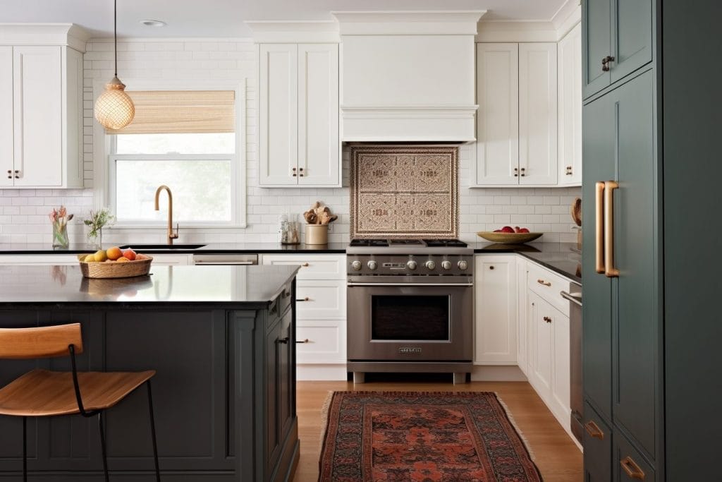 Charcoal grey against white in a two-toned kitchen by Decorilla