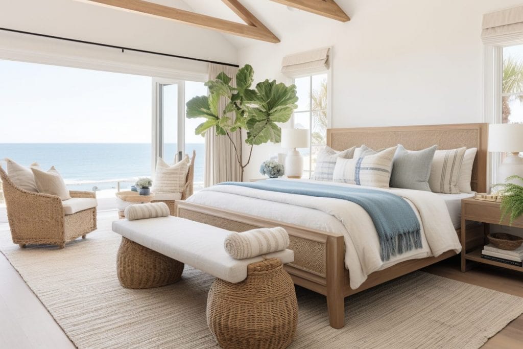 Coastal expensive looking bedroom by DECORILLA