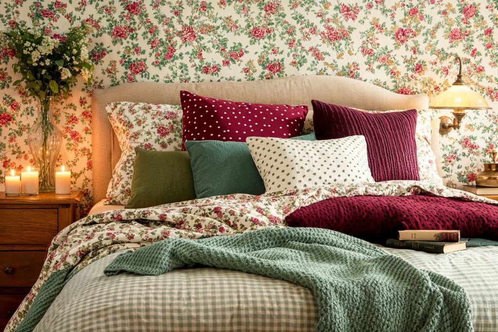 Explosive vibrancy from mixed patterns in a bedroom by Decorilla