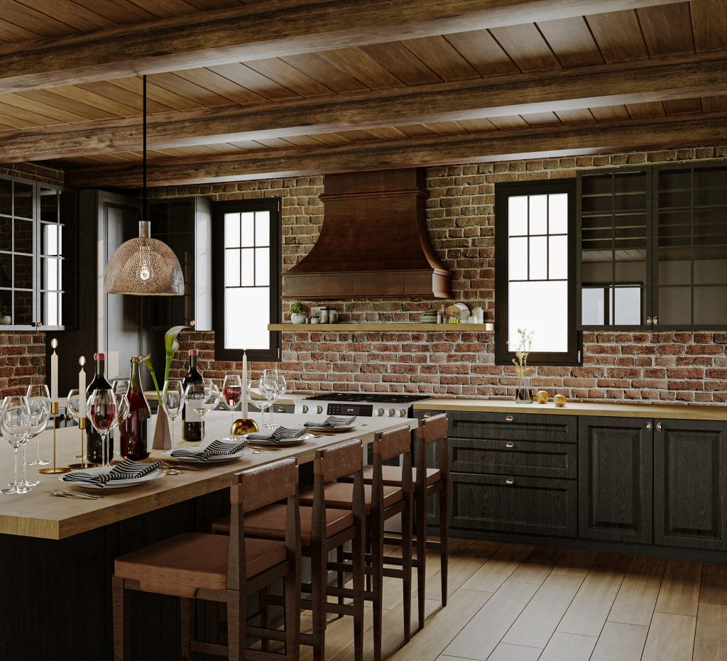 Functional kitchen and dining area in a mountain rustic home by Decorilla