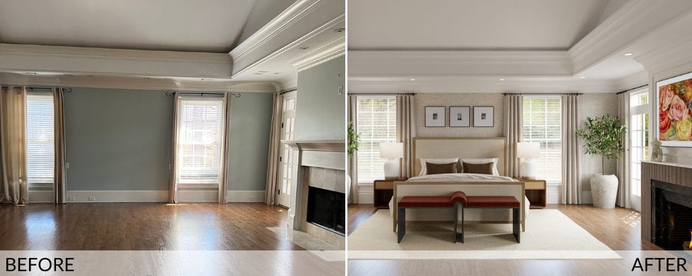 Large master bedroom before and after design by Decorilla