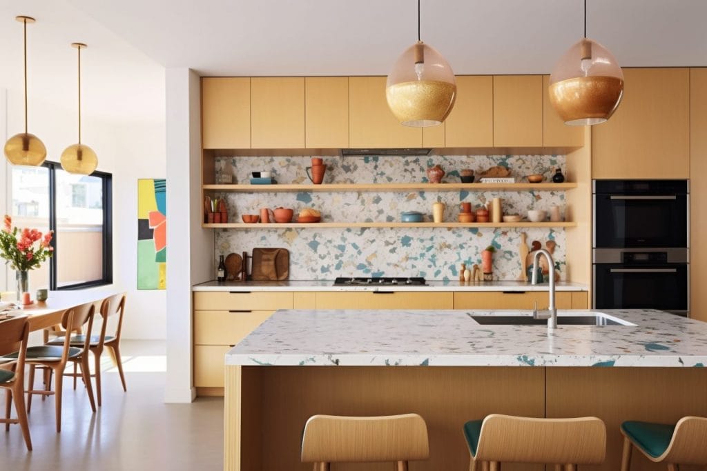 Modern kitchen with terrazzo antique kitchen islands by DECORILLA