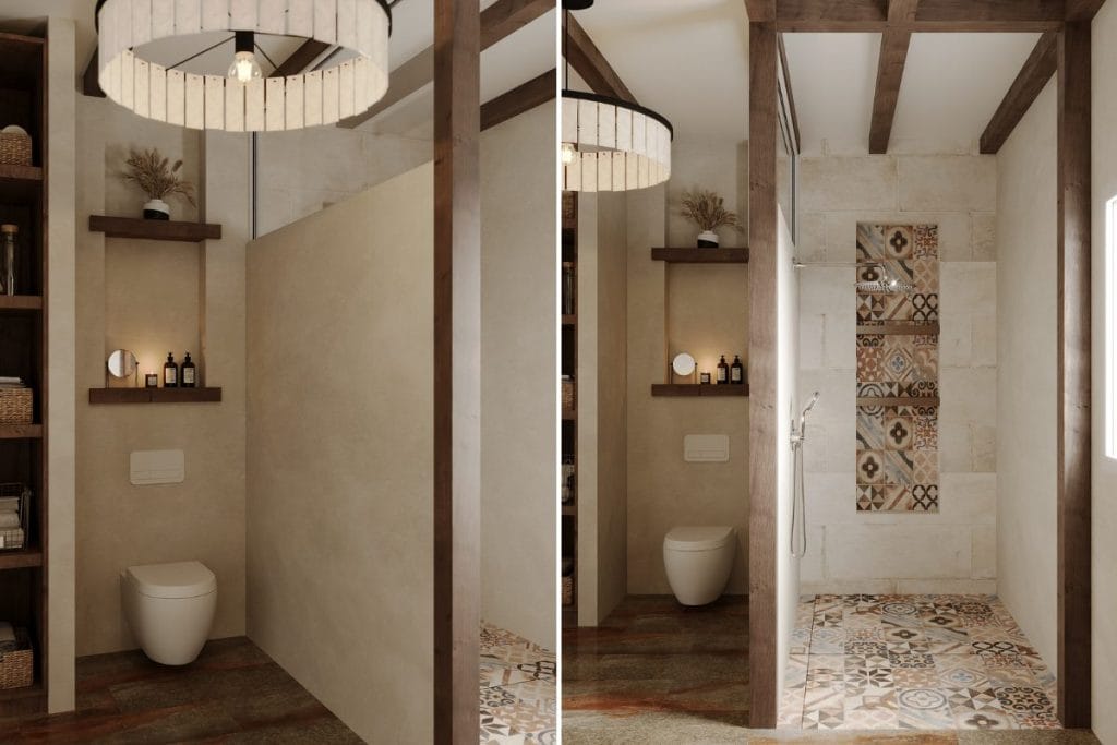 Mountain rustic decor in an inviting bathroom by Decorilla