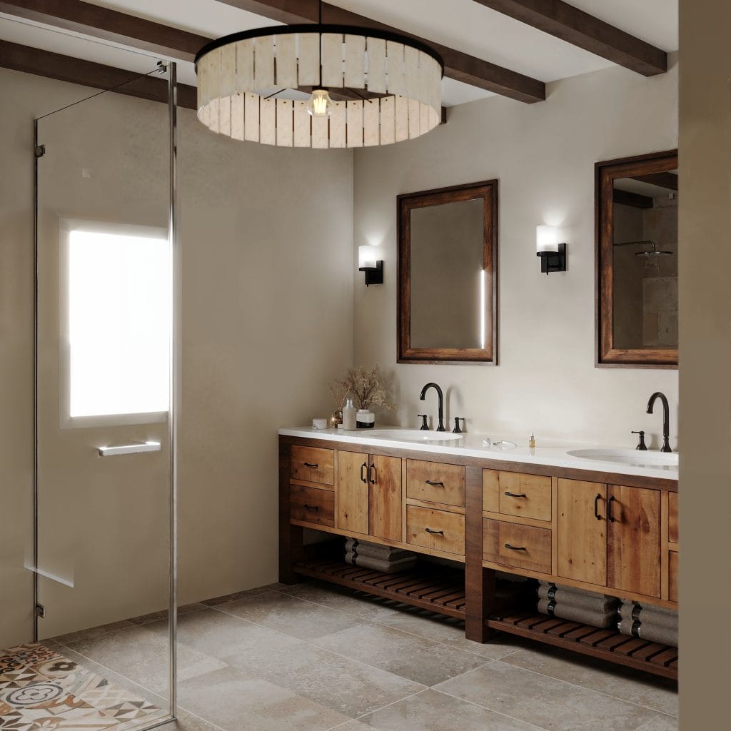 Natural wood finishes characterize this mountain rustic bathroom by Decorilla