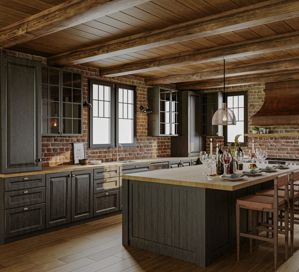 Rich wood tones in this mountain rustic kitchen by Decorilla