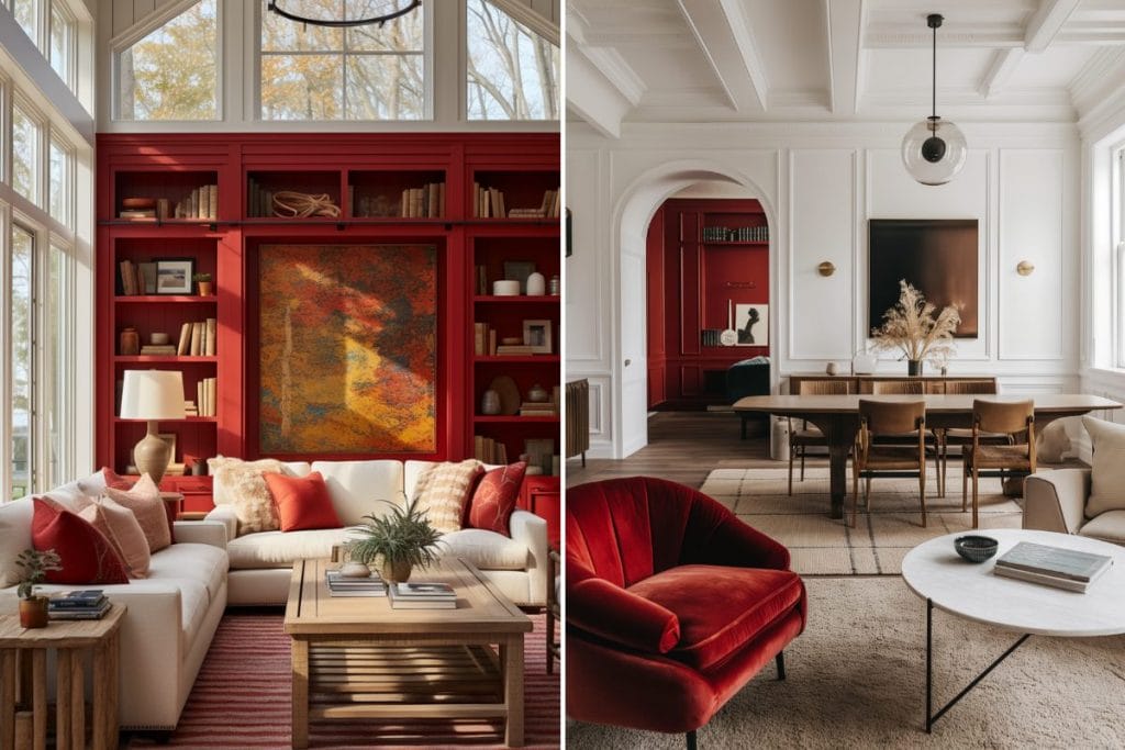 Unexpected red theory in interior designs by Decorilla