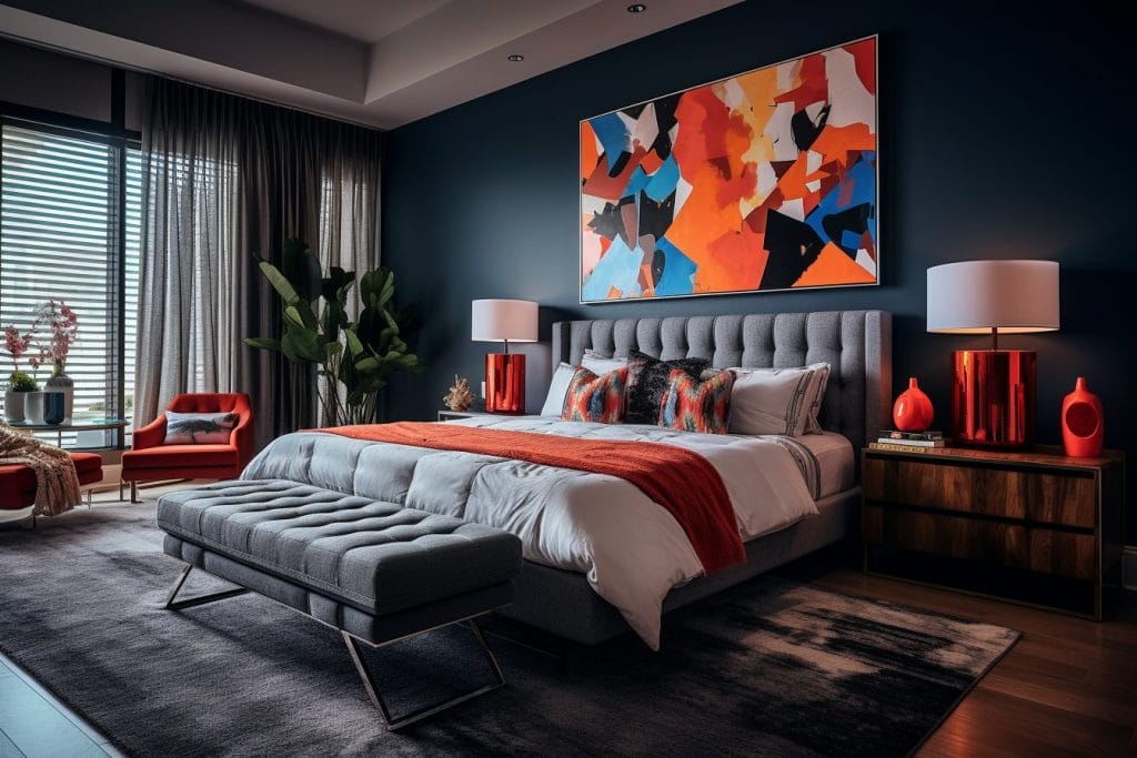 Unexpected red trend in a bedroom by Decorilla