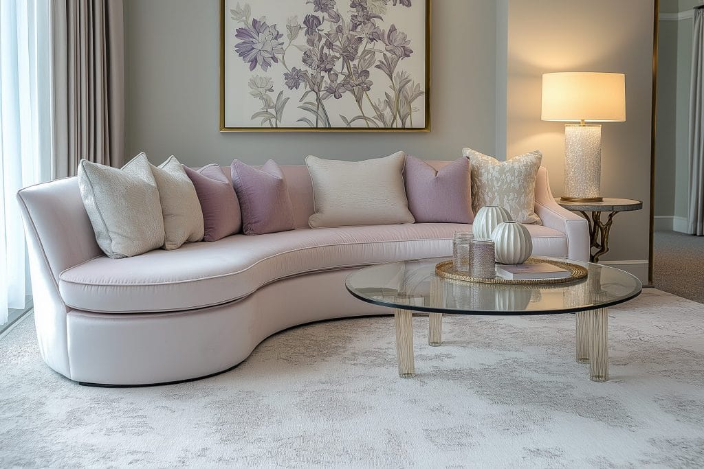 Luxury Living room in Mauve Finery Sherwin Williams Color of the Year 2025 by DECORILLA