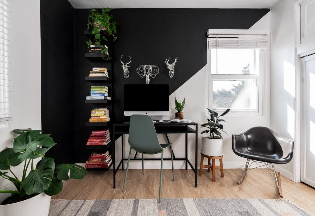 Small eclectic office with easy to care for house plants by Decorilla designer, Caity H. 