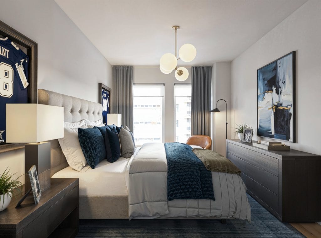 A deep navy palette defines this boys bedroom design by Decorilla