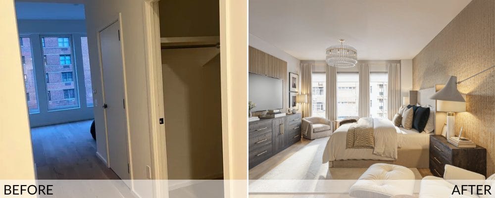 Elegant master bedroom before and after design by Decorilla