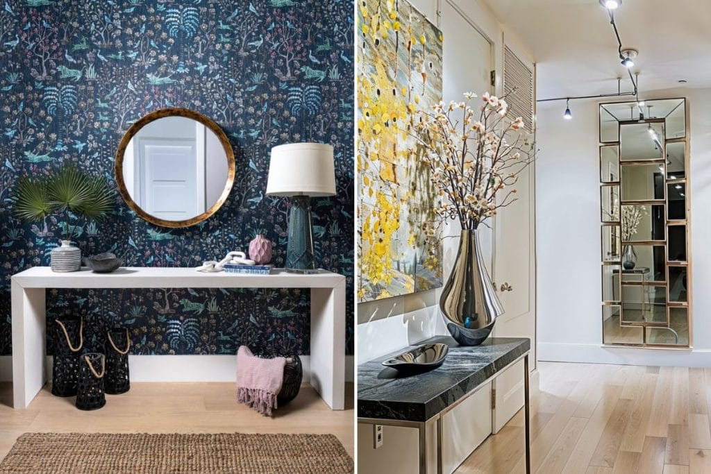 Best mirrors in entryways by Decorilla designers, Berkeley H. (left) and Jeff D. (right)