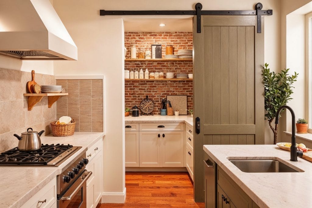 Farmhouse moderne Hidden Prep Kitchen Design par Decorilla