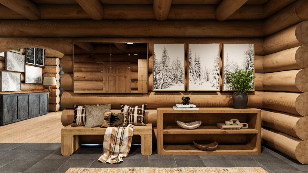 Rustic cabin entryway interior by Decorilla