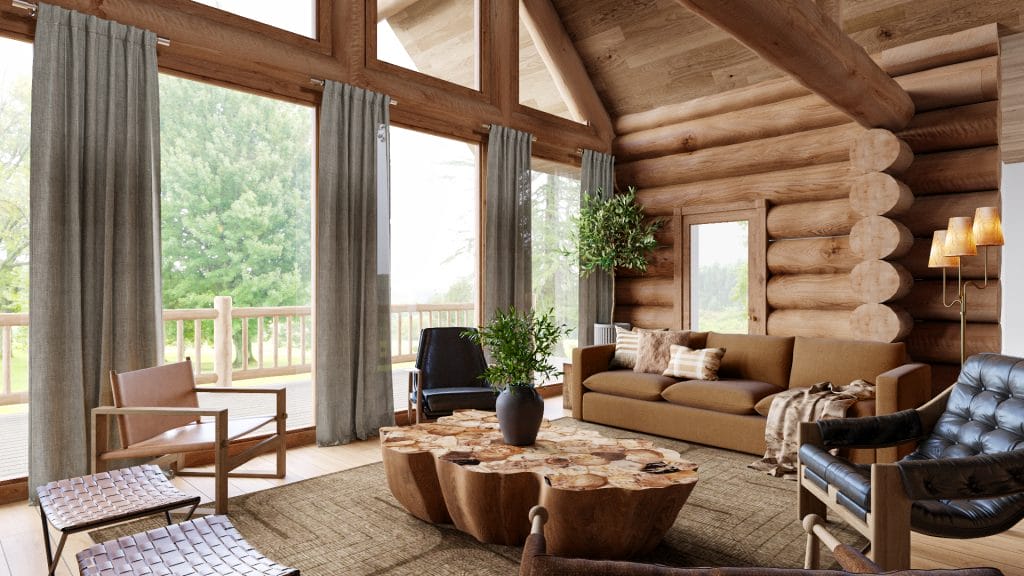 Rustic cabin living room interior by Decorilla