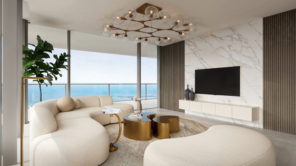 Soft neutrals and sculptural furniture define this Miami interior style by Decorilla